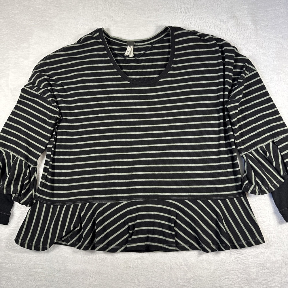 Free People We The Free Medium Black Green Striped Boho Stretch Top
